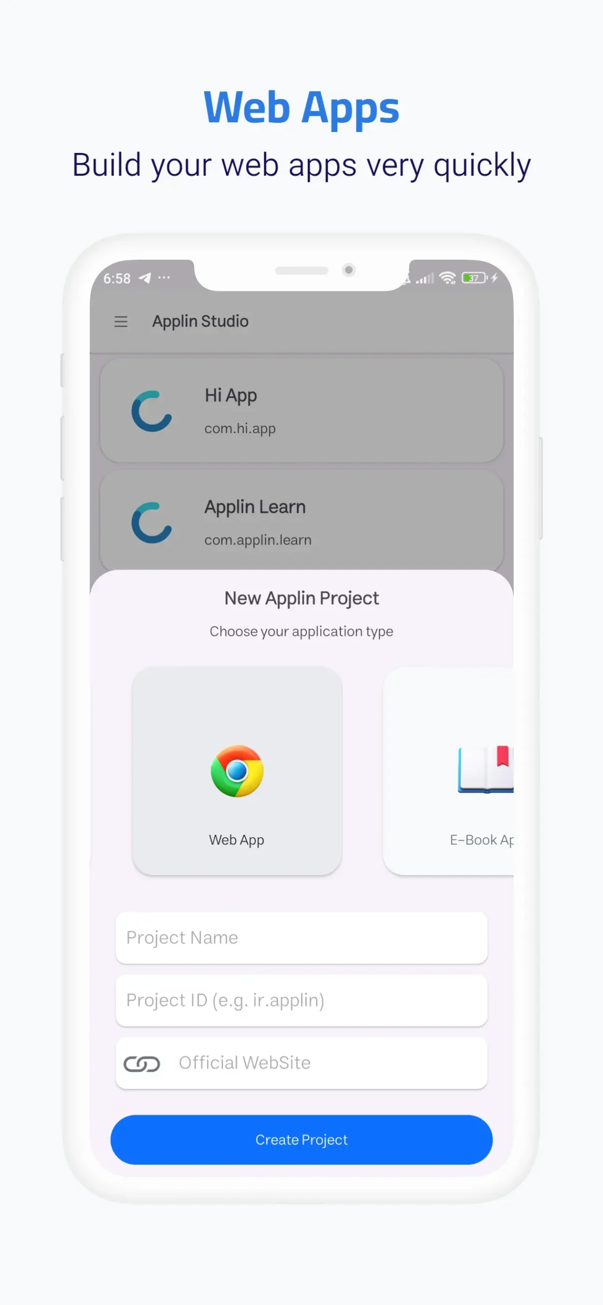 add project in Applin App Builder