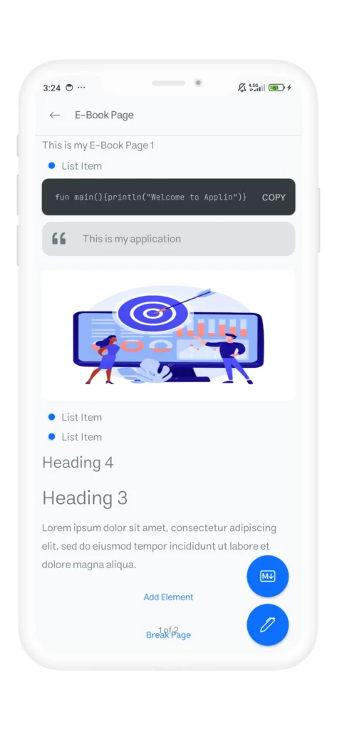 EBook Page in Applin App Builder